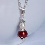 Bridesmaid Jewelry - Red Pearl Pendant - Red..