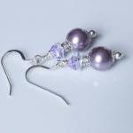 Purple Earrings - Pearl And Crystal, Swarovski -..