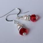 Red Bridesmaid Earrings, Red Crystal Earrings For..