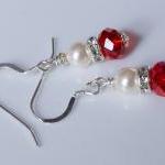 Red Bridesmaid Earrings, Red Crystal Earrings For..