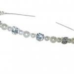 Wedding Headband - Silver Rhinestone And Pearls -..