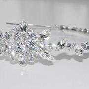 Bridal Hair Accessories - Wedding Headband / Side Tiara / Wedding Tiara - Silver Diamante (Rhinestone) Bridal, Wedding