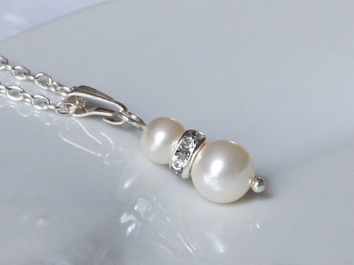 Pearl Pendant - Bridesmaid Jewellery With Rhinestone Crystals - Wedding Jewelry For Brides Or Bridesmaids