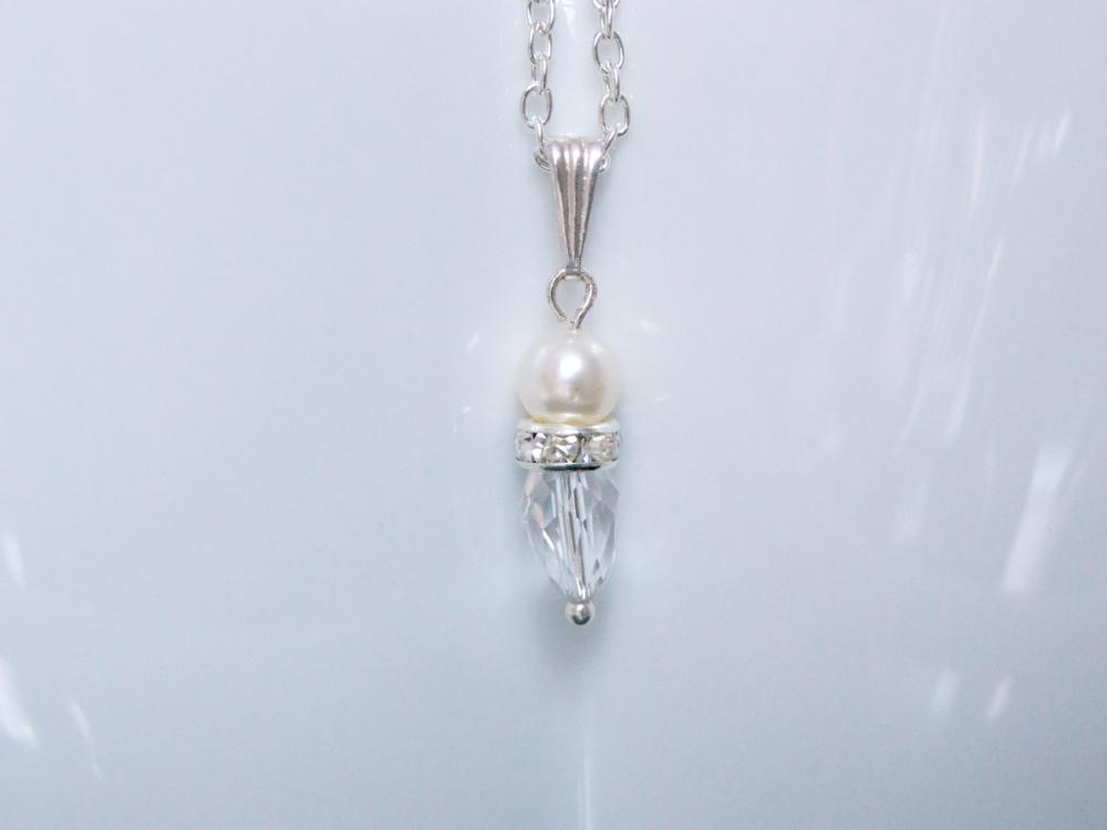 Bridal Pendant - Wedding Jewellery Pearl And Crystal Drop In Silver