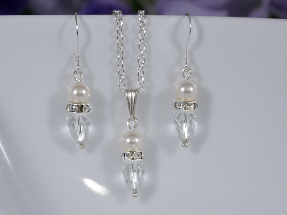 Wedding Jewelry Set - Bridal Earrings And Pendant - Bridal Necklace Set Crystal And Pearl