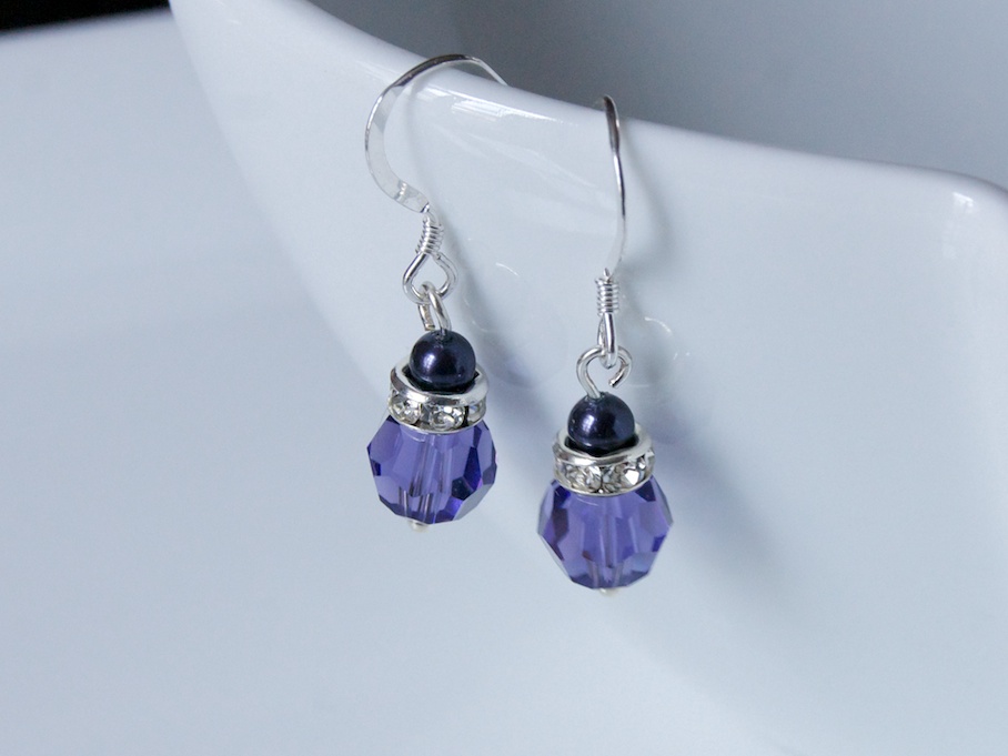 Purple Earrings - Pearl And Crystal, Swarovski - Bridesmaids - Bridal Party Gift