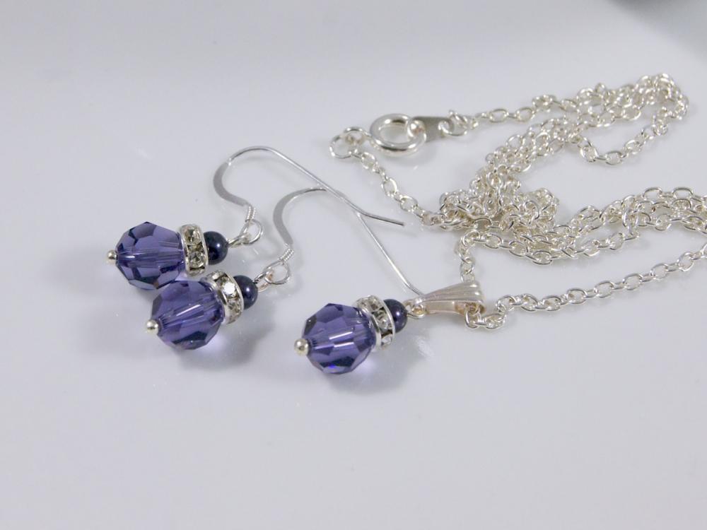 Purple Bridesmaids Jewelry Set, Weddings - Bridal Party Gift - Swarovski Pearls And Crystals