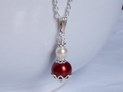 Bridesmaid Jewelry - Red Pearl Pendant - Red Bride, Bridesmaids - Red Wedding Jewellery