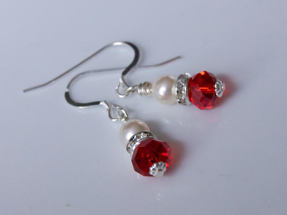 Red Bridesmaid Earrings, Red Crystal Earrings For Wedding Or Bridal Party Gift