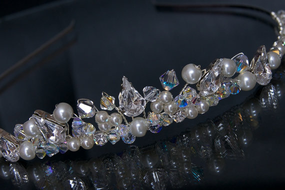 Wedding Tiara - Bridal Hair Accessory - Bridal Headpiece, Pearl, Crystal And Rhinestone