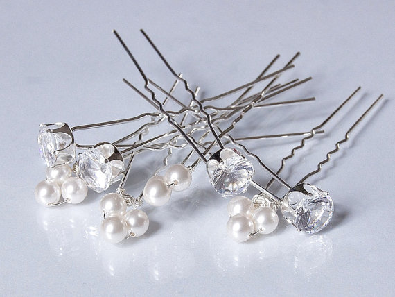 Bridal Hair Accessories, Pearl And Rhinestone Hairpins For Wedding - Pearl Hair Pins