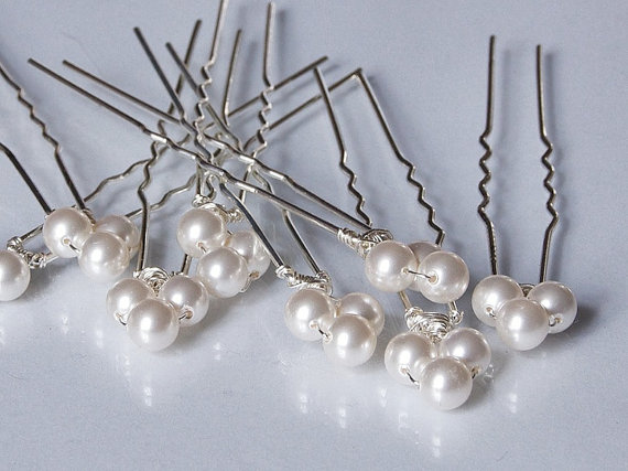 Wedding Hair Accessories, Pearl Cluster Hair Pins - Swarovski Crystals Pearls White Or Ivory