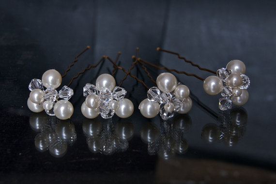 Bridal Hair Pins - Wedding Hair Accessories - Wedding Hairpins With Swarovski Elements - Pearl Hair Pins With Crystals