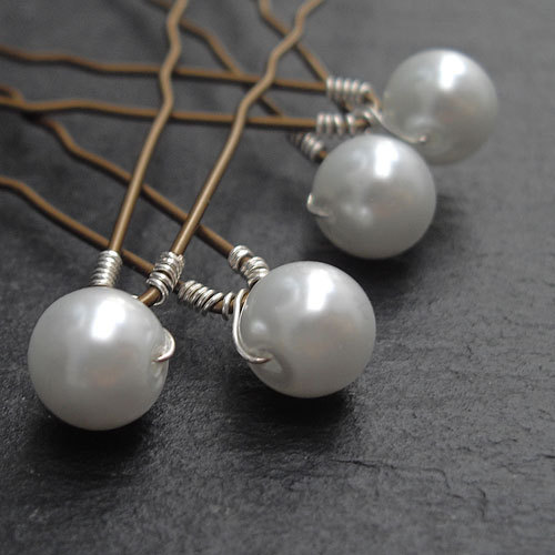 Pearl Hair Pins - Custom Colours Shown In White. Large Pearl Hair Accessories Wedding / Bridal