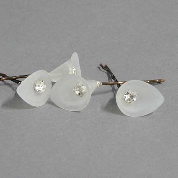 Wedding Hair Accessories - Calla Lilies And Rhinestones Diamantes Crystals