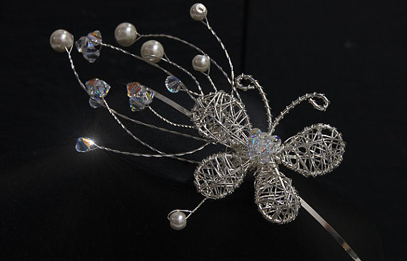 Butterfly Headband - Side Tiara With Pearls And Crystals, Weddings, Prom