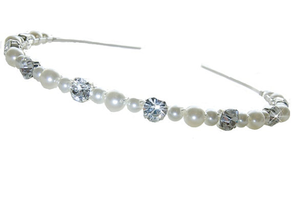 Wedding Headband - Silver Rhinestone And Pearls - Diamante Wedding Headbands