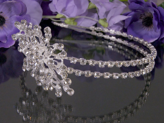 Double Wedding Headband / Side Tiara / Wedding Tiara - Silver Diamante (rhinestone) Bridal, Wedding