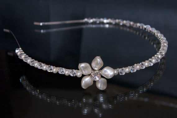 Wedding Headband, Bridal Headbands - Diamante Stones And Ivory Pearls, Wedding Hair Accessories