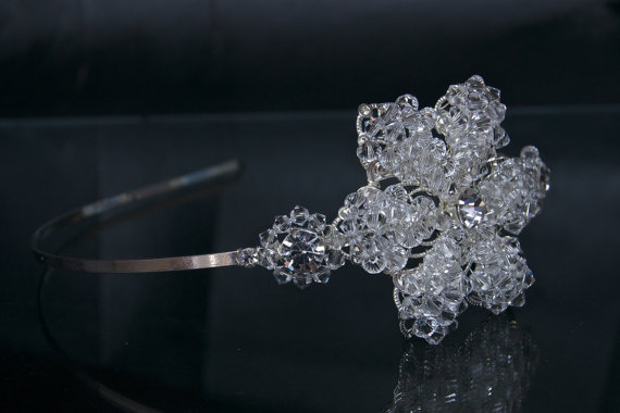 Side Tiara, Wedding Headband, Bridal Hair Accessories - Silver Diamante (rhinestone) And Swarovski Crystal Flower