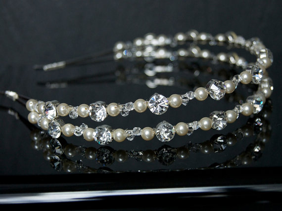 Wedding Hair Accessories - Wedding Headband - Silver Rhinestone, Swarovski Crystal And Pearls