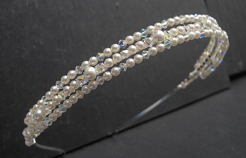 Triple Wedding Headband, Bridal Headbands - Swarovski Crystal And Ivory Pearls, Wedding Hair Accessories